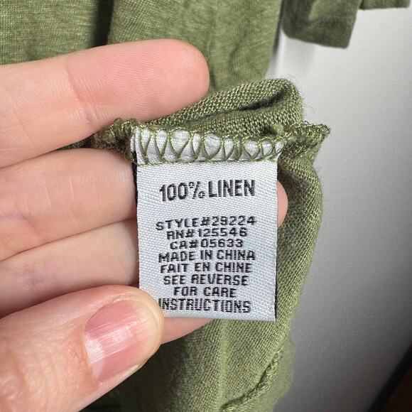 Habitat Clothes To Live In Top Women XS Olive Green Scoop Neck 100% Linen Spring - Picture 5 of 6